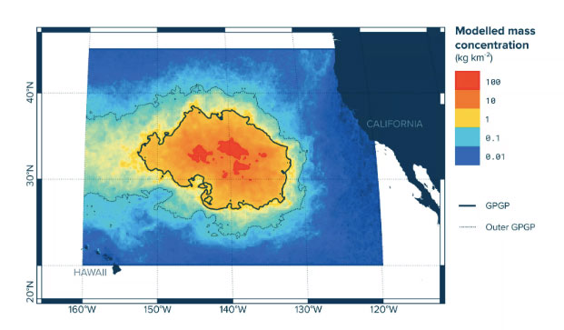 Mapa indica a extensão do lixo (Foto: Divulgação/The Ocean Clenaup)